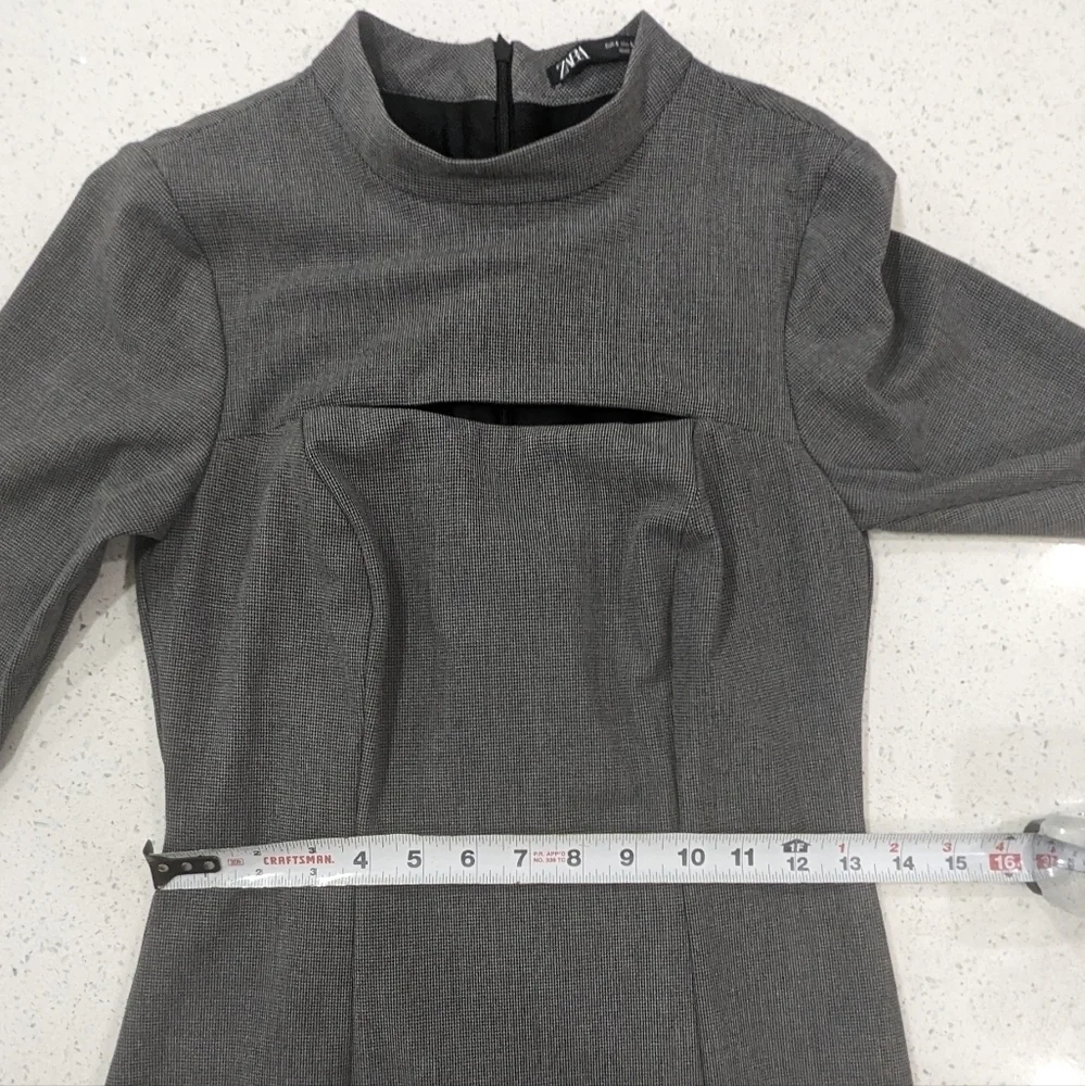 Zara gray front chest cut out Houndstooth sheath mini dress long sleeves size S - Picture 5 of 12